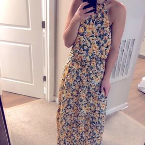 yellow floral halter maxi dress